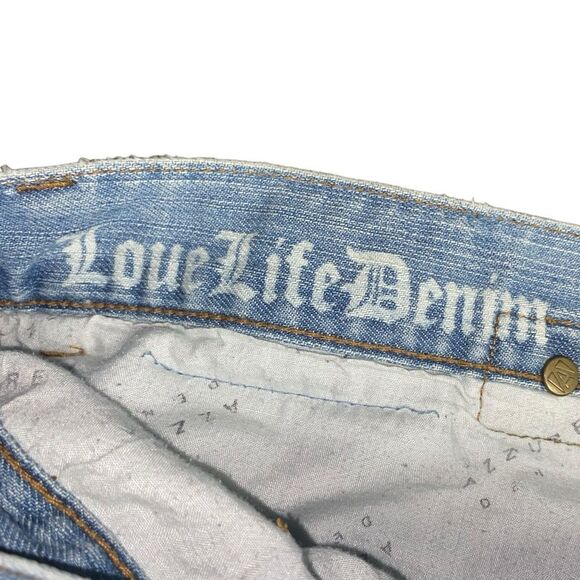 Azzure Patchwork Sz 36x34 Light Wash Button Fly Distressed Bootcut Denim Jeans - Picture 8 of 11